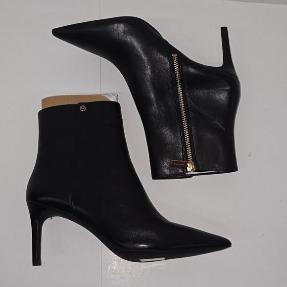 Michael Kors Alina Black Leather Ankle Boots Stiletto Heel Pointed Toe Womens 8M - Picture 10 of 16